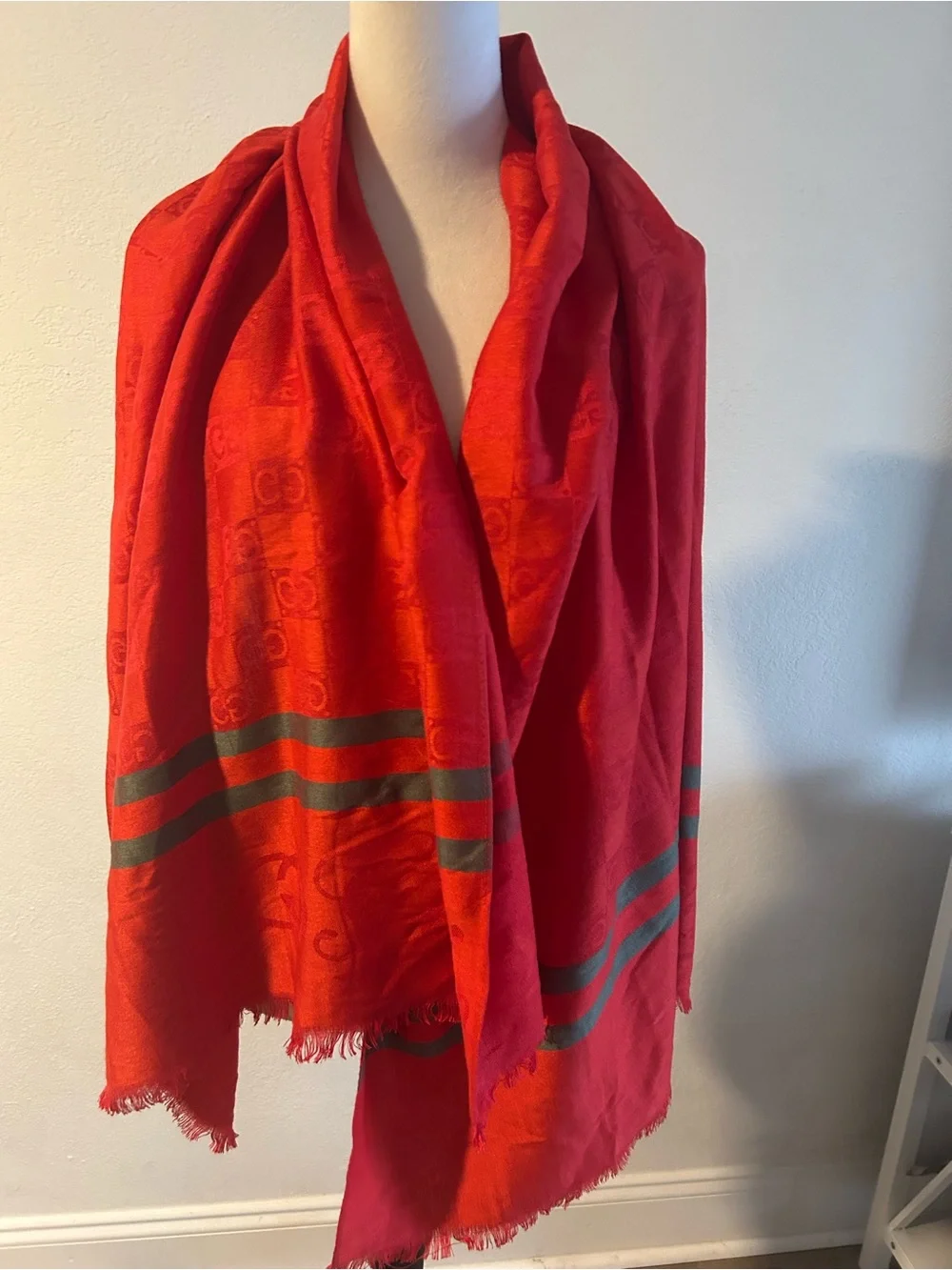 red Jacquard  Shawl/Scarf “67”By “28”